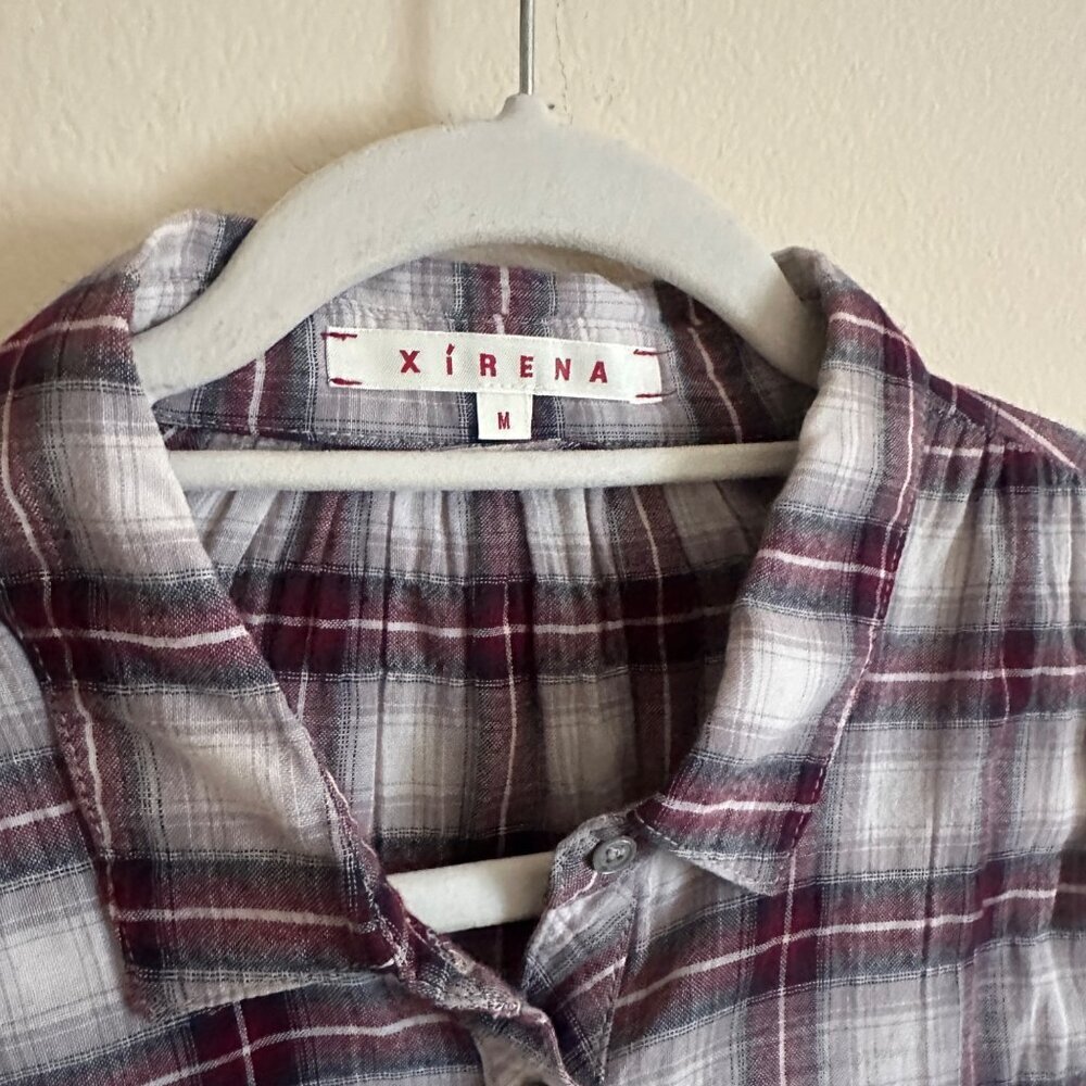 Xirena Plaid Collared Cotton Half Button Tunic To… - image 4